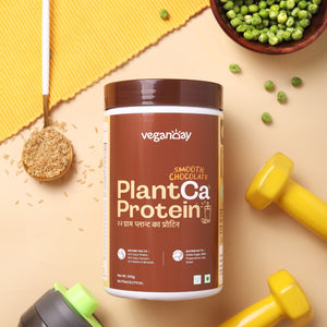 Veganday PlantCa Protein is 100% plant based, and is made from pea proteins and brown rice proteins.