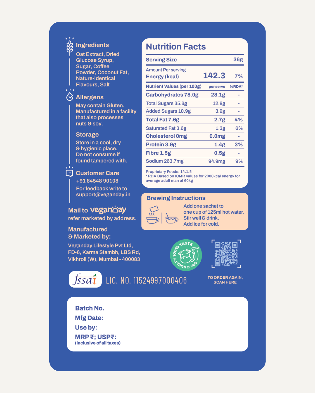 Oat Cappuccino (Instant Premix)