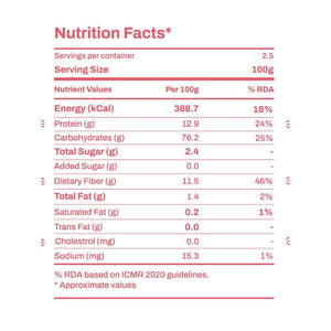 Veganday Quinoa Fusilli Pasta Nutrition Facts per 100g - 368.7 calories, 12.9g protein, 76.2g carbs, 1.4g fat. 
