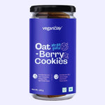 Load image into Gallery viewer, Veganday Oat-Berry Cookies. With oats, cranberries, omega-3 fats. High protein snack. No refined sugar, cholesterol, preservatives. Net weight 100g. 
